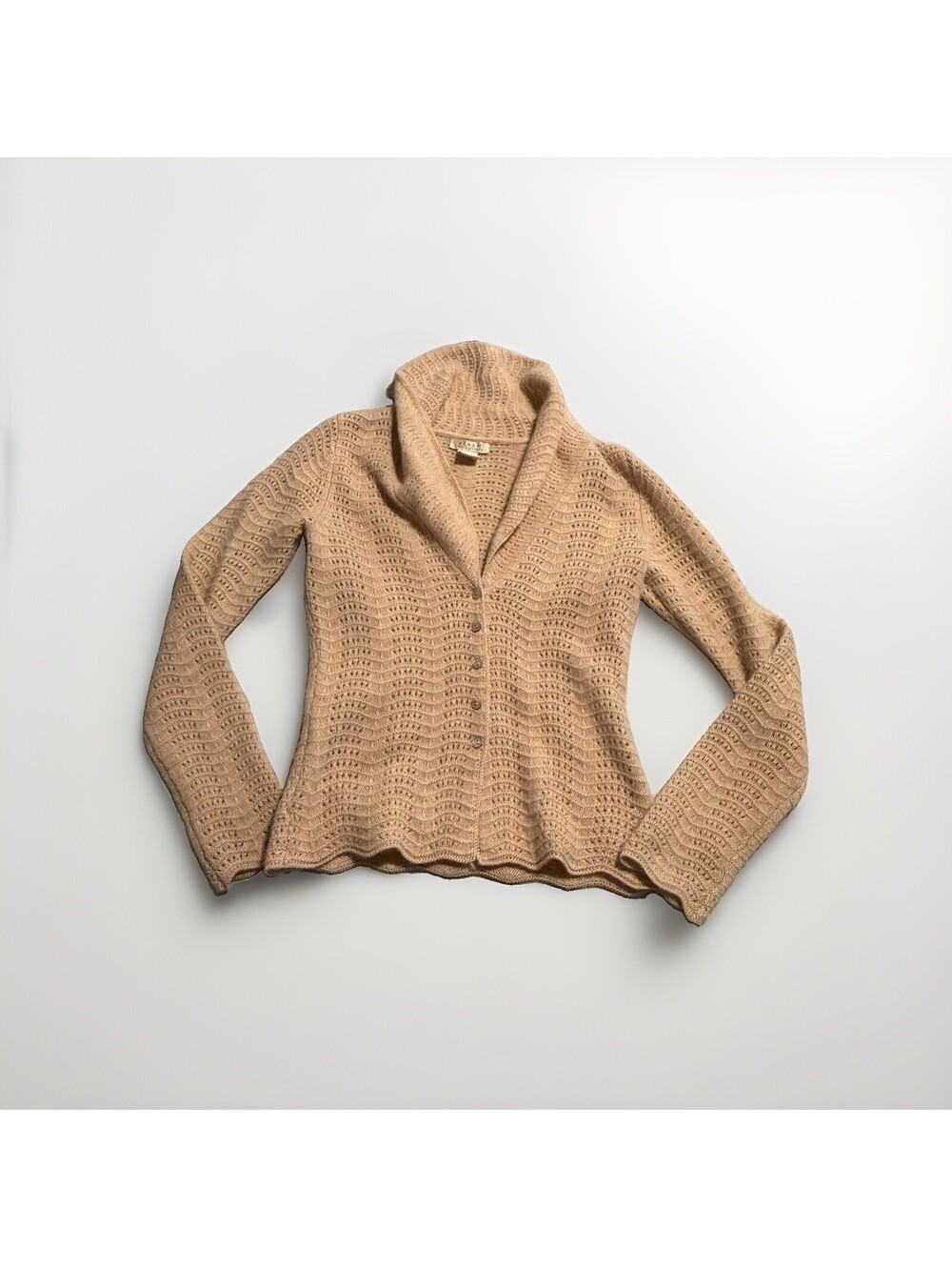Kenar 100% Cashmere Button Sweater Womens Small Deep V Neck Brown Classic Soft